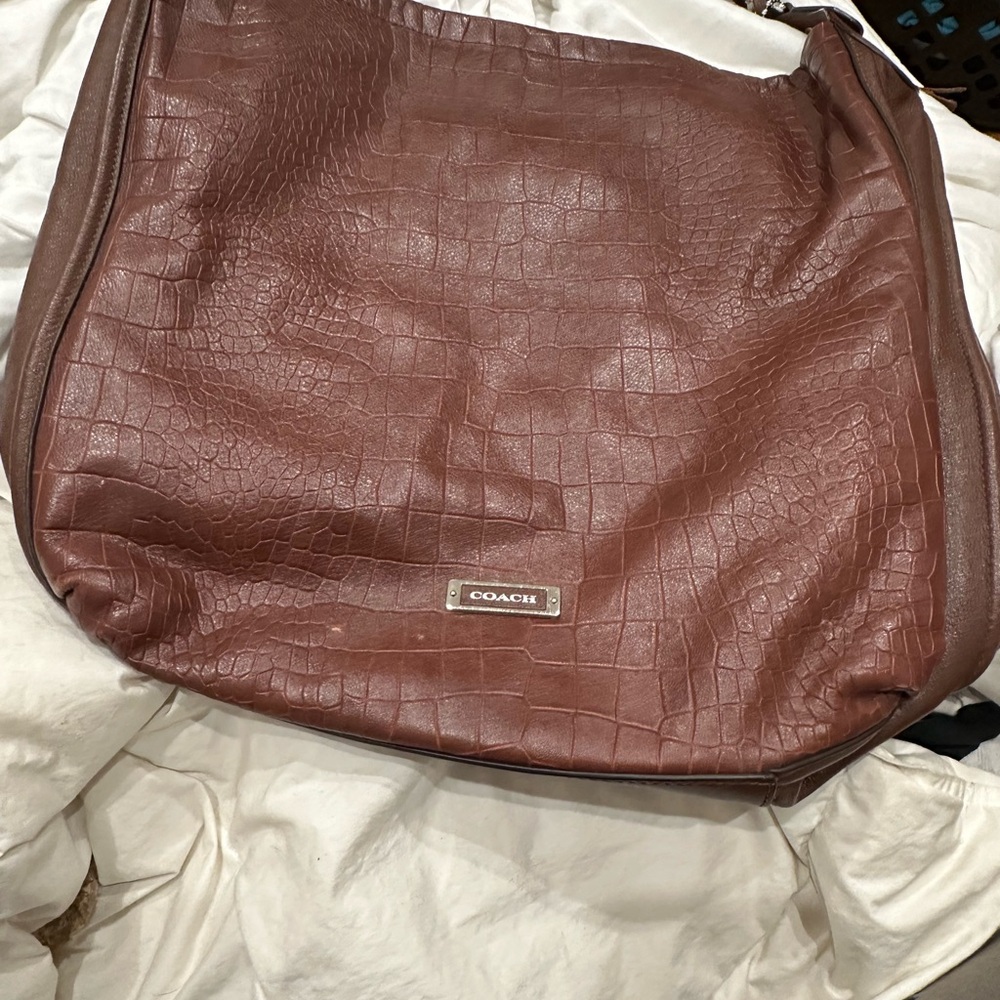 Coach Croc-Embossed Brown Shoulder Bag